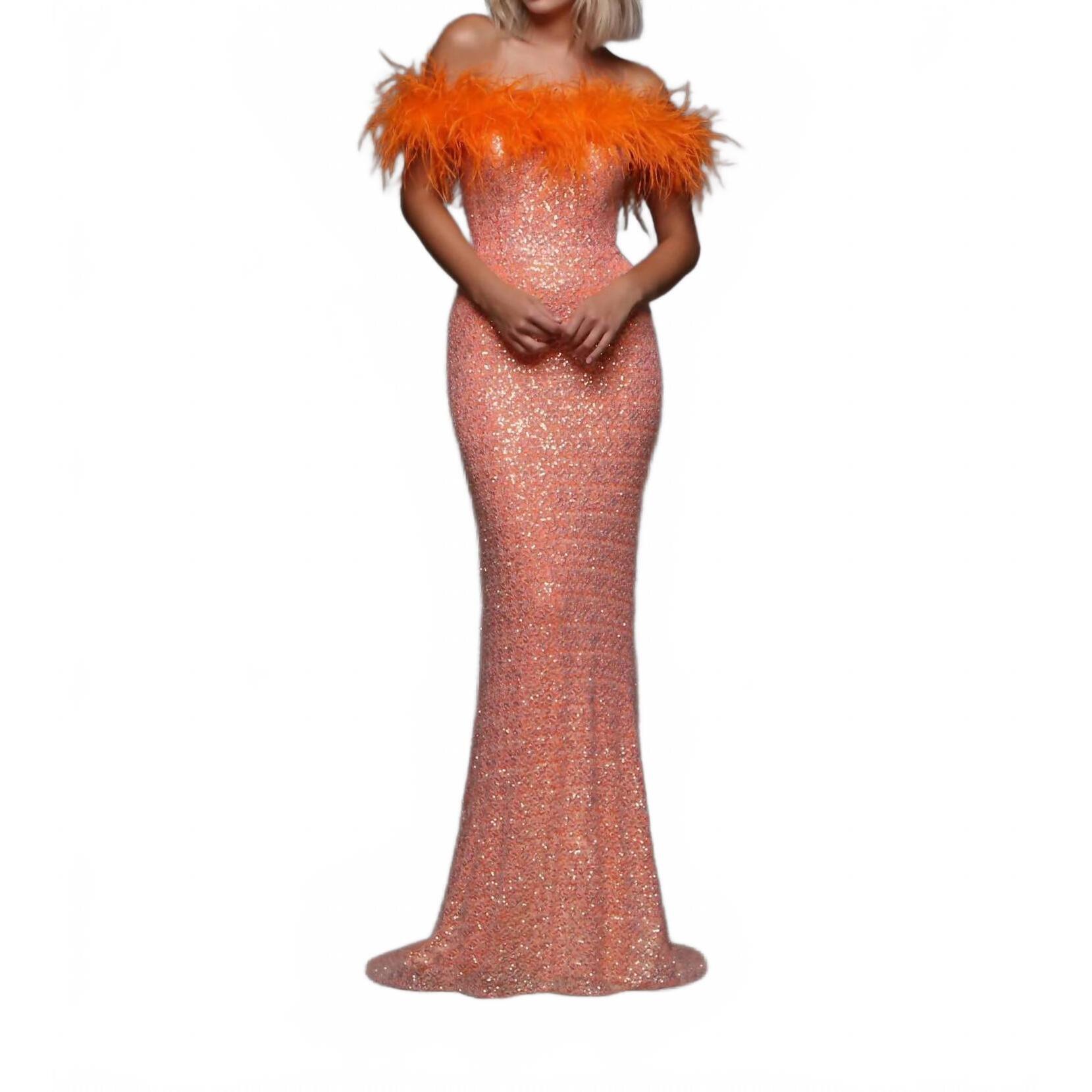 New Candice Satin Ball Gown With Embroidered Lace Bodice In Orange